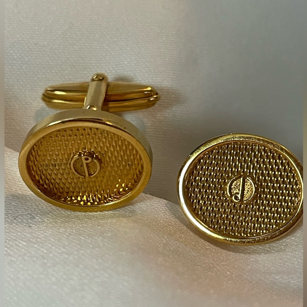 Authentic Alfred Dunhill Oval Gold Plated Logo Cufflinks